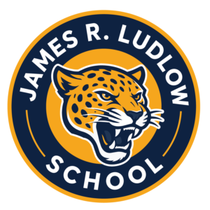 James R. Ludlow School circular logo featuring a gold jaguar head surrounded by navy blue and gold.